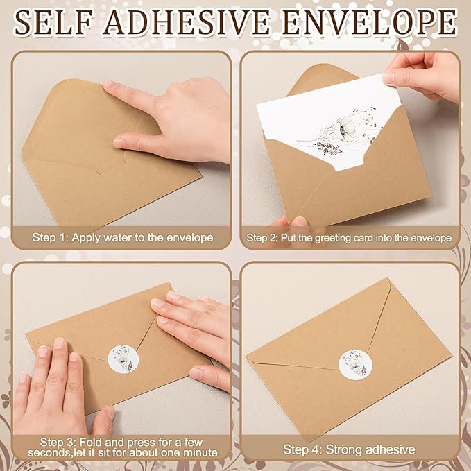 50 Pcs Blank Greeting Cards 4x6, Elegant Floral Design Blank Cards with Envelopes, 10 Designs, Ideal Stationary Set for All Occasions, Stationary with Matching White Envelopes and Stickers