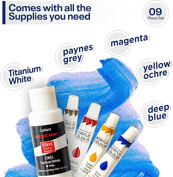 Painting4Real DIY Painting Class Kit for Adults with Video Tutorials: Learn to Paint Tree Frog – How to Paint with Acrylics – Painting & Art Supplies – 9 Piece Acrylic Paint Set