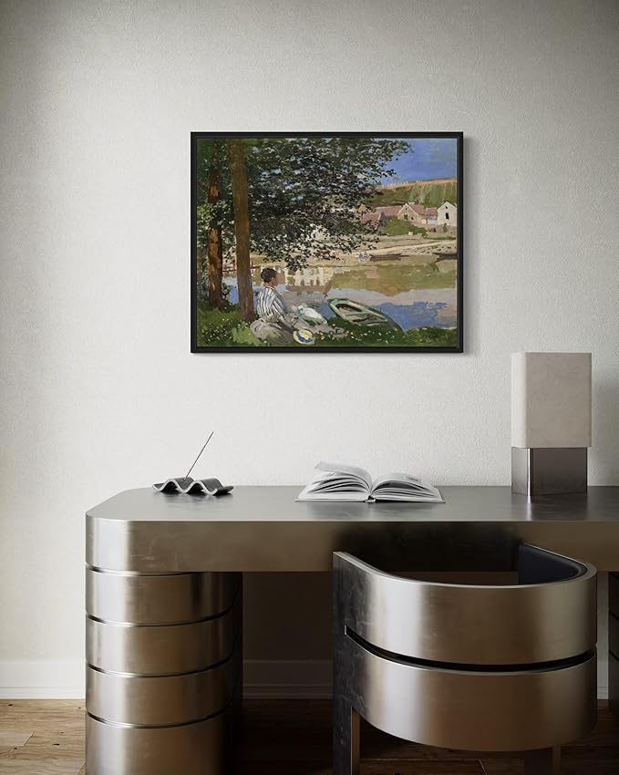 On the Bank Claude Monet Wall Art Print Poster, Impressionist Painting Wall Art Wall Decor, for Bedroom and Living room Bathroom Decor 115 (On the Bank, 11 x 14 inches, Black Frame)
