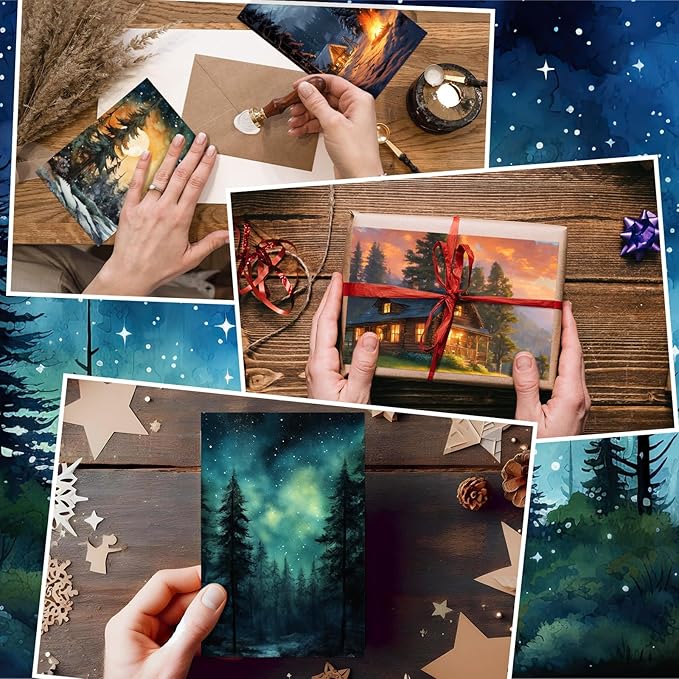 100 Pcs Whimsical Watercolor Illustration Starry Night Sky Blank Greeting Cards 4x6, Blank Cards, 10 Designs Stationary Set for All Occasions with Matching Rustic Envelopes and Stickers