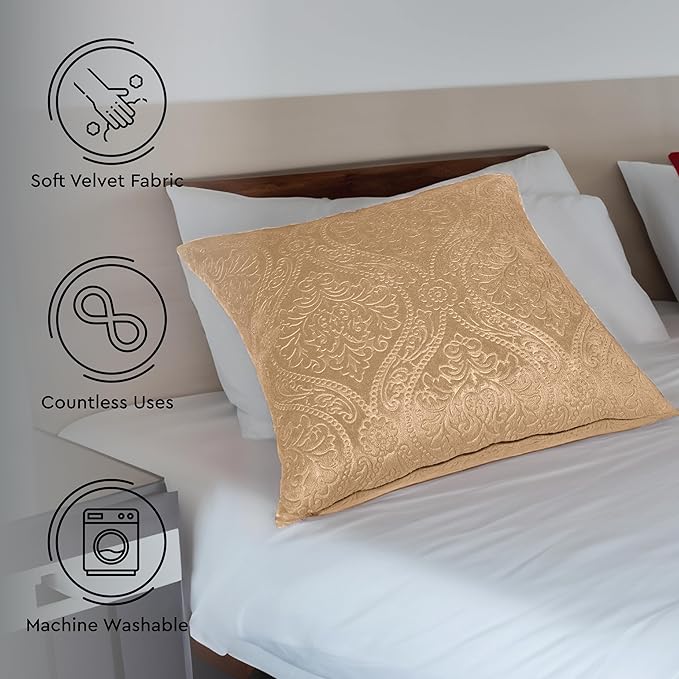 Encasa XO Luxury Embossed Velvet Throw Pillow Covers - Plush Cushion Covers for Elegant Living Rooms & Bedrooms, Machine Washable, 24"x24" White | Set of 2 | Covers Only No Insert