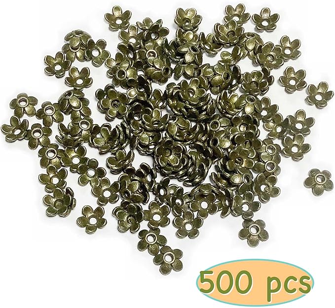 Bronze Petal Bead Caps Antique Silver Spacer Bead Caps for Bracelet Necklace Earrings Jewelry Making Supplies Findings Fit 10-12mm Round Beads 500Pcs