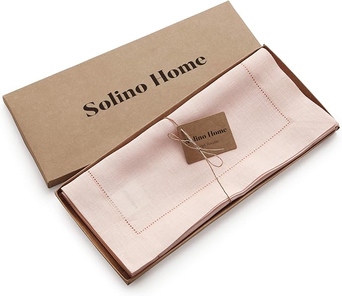 Solino Home Linen Pink Table Runner 144 Inches Long - 100% Pure Linen Extra Long Table Runner 14 x 144 Inch for Valentines, Spring, Easter - Classic Hemstitch