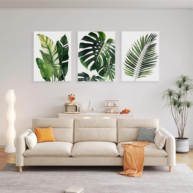 3pcs Framed Canvas Prints Botanical Leaf Modern Plant Palm Leaves Banana Leaf Tropical Wall Art Decor Canvas Poster Gallery Bathroom Bedroom Living Room Office 12x16Inch Ready to Hang