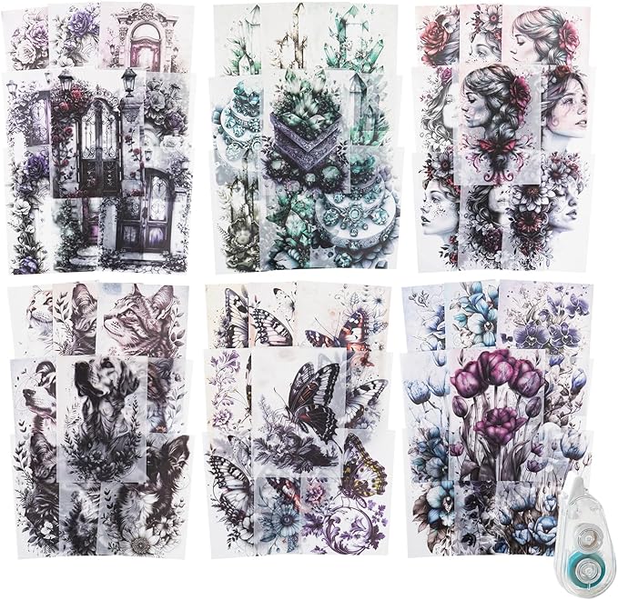 120Pcs Vintage Scrapbook Paper, Lightweight & Sulphate Ephemera Pack for Journaling, Junk Journals, Scrapbooking Supplies, Craft Kit with Glue Tape