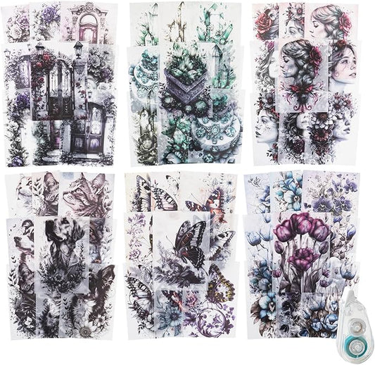 120Pcs Vintage Scrapbook Paper, Lightweight & Sulphate Ephemera Pack for Journaling, Junk Journals, Scrapbooking Supplies, Craft Kit with Glue Tape