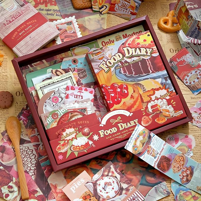 Draupnir Vintage Aesthetic Scrapbook Kit, Bullet Junk Journal Kit with Journaling/Scrapbooking Supplies, Stationery, A6 Grid Notebook Graph Ruled Pages, DIY Gift for Teen Girl Kid Women