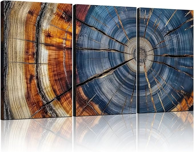 3pcs Tree Rings Abstract Wood Grain Framed Wall Art Decor Canvas Print Picture Nature Plant Modern Artwork Poster Gallery Bedroom Living Room Office 12x16 Inch Ready to Hang