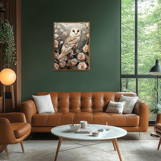 Djmwtb Vintage Framed Wall Art Floral Owl Canvas Wall Art Nature Flower Art Wall Decor Botanical Paintings Pictures Artwork Prints for Bedroom Living Room 8x10in