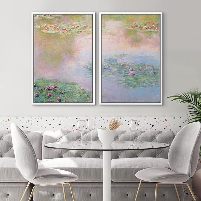 SIGNWIN Framed Canvas Print Wall Art Set Impressionist Water Lily Illustration Modern Art Minimalism Decorative for Living Room, Bedroom, Office - 16"x24"x2 White