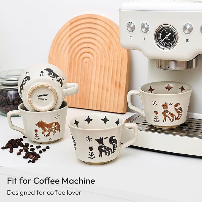 Ceramic Coffee Mug, 12 oz Novelty Unique Teacup with Handle, Stoneware Cup for Tea Mocha Latte Cappuccino Espresso (Set of 2, Fox and Bear)