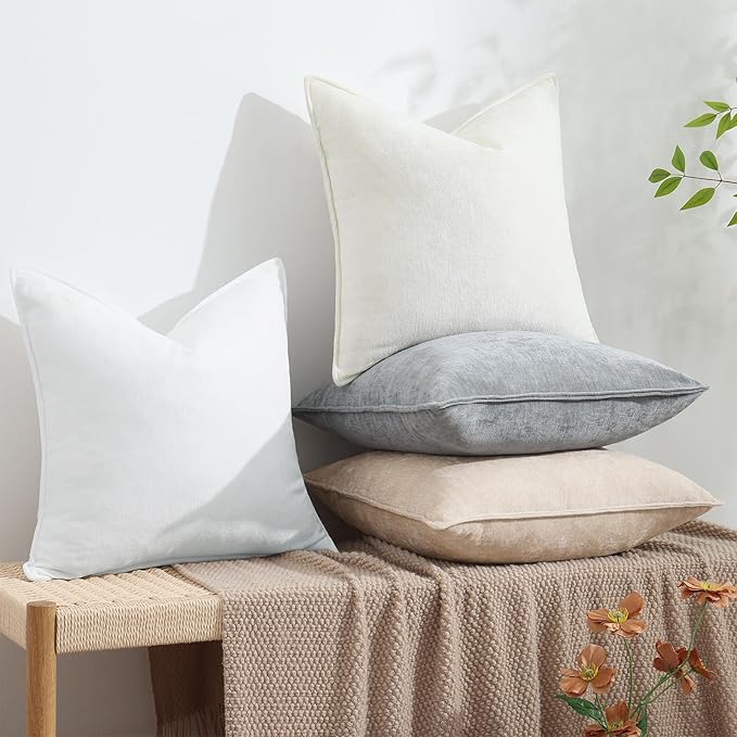 decorUhome Spring Couch Euro Sham Throw Pillow Covers 22x22 Set of 2, Decorative Soft Velvet Neutral Chenille Pillow Covers with Elegant Design for Sofa Bed Living Room Home Decor, Ultimate Gray