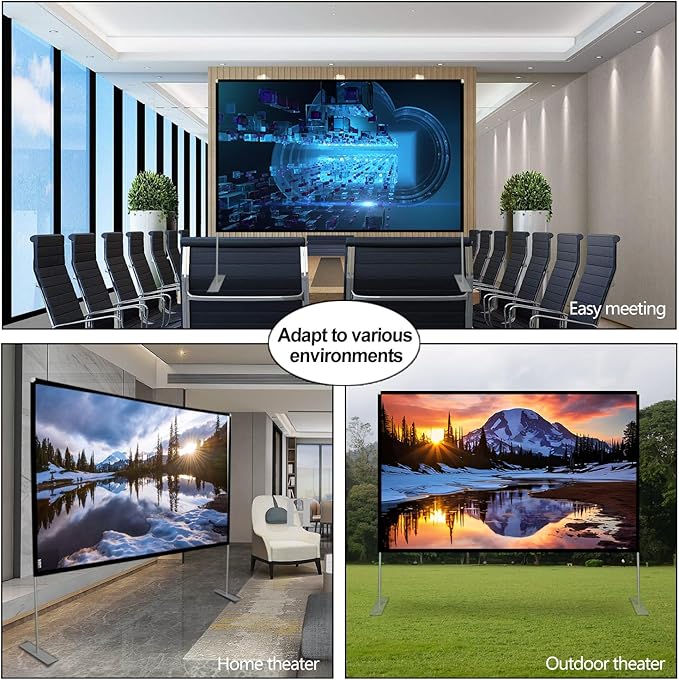 Outdoor Projector Screen with Stand 100 Inch: Portable Projection Screen for Outside Theater Home Backyard Movies