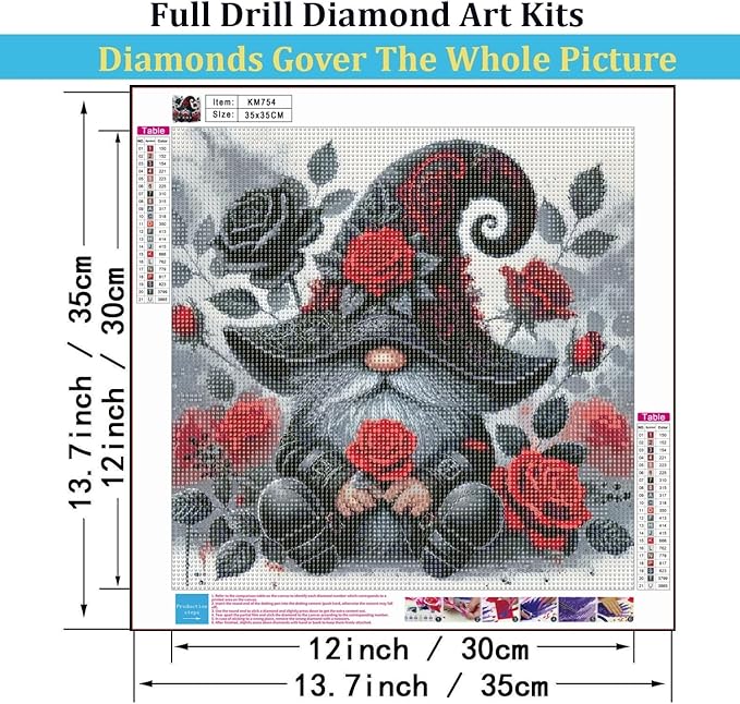 Mosaflare 5D Diamond Painting Kits for Adults, Rose Gnome Diamond Art for Beginners, DIY Full Round Drill Paint by Diamonds Dot Gem Art for Adults, Home Wall Decor 13.7x13.7 Inch