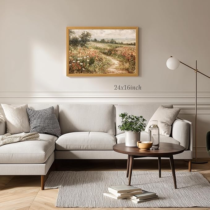LLEEMPI Vintage Wildflower Wall Art, Country Botanical Wall Decor, Floral Meadow Nature Canvas Painting, Rustic Farmhouse Poster Print for Living Room Bedroom Bathroom Office Wood Framed 12x16 Inch