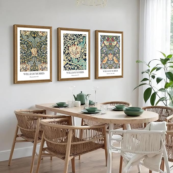 Fantasy Artists 3 Pieces Framed William Morris Wall Art Vintage Botanical Floral Art Wall Decor Painting Farmhouse Artwork Aesthetic Posters Prints for Living Room Bedroom Bathroom 16" x 24"