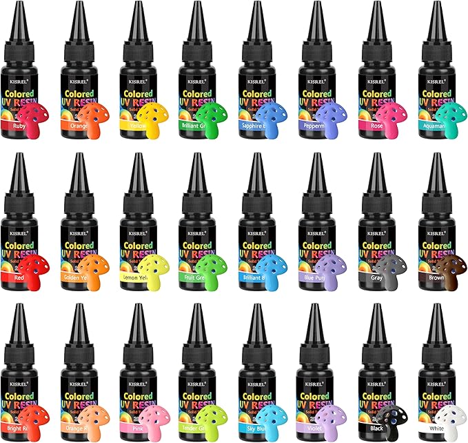 KISREL UV Resin, Upgrade 24 Opaque Colored UV Resin Kit, Solid Colored UV Resins, Rigid Ultraviolet Clear Resin for Crafts, Jewelry Making and Decoration