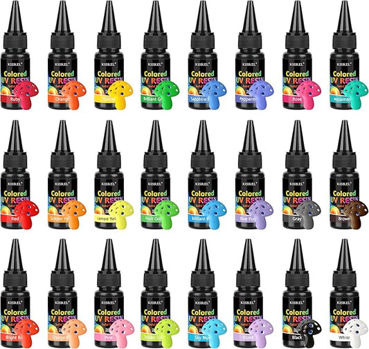 KISREL UV Resin, Upgrade 24 Opaque Colored UV Resin Kit, Solid Colored UV Resins, Rigid Ultraviolet Clear Resin for Crafts, Jewelry Making and Decoration