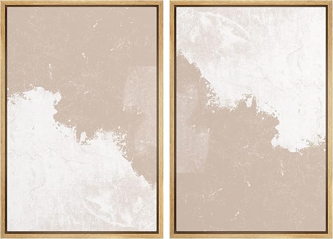 SIGNWIN Framed Canvas Print Wall Art Set Grunge Pastel Paint Stroke Landscape Abstract Shapes Illustrations Modern Art Minimal Decorative Nordic for Living Room, Bedroom, Office - 24"x36"x2 Natural