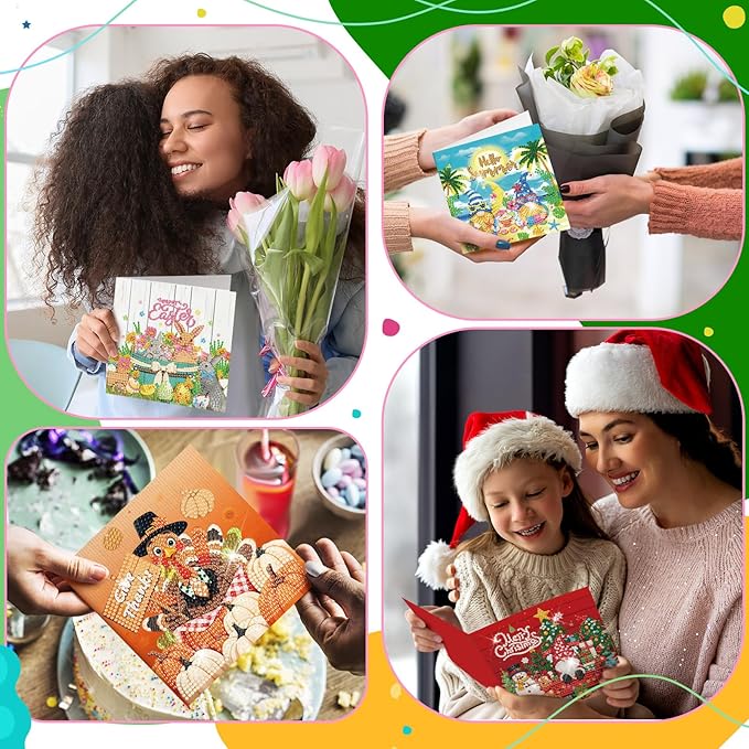 Saillong 12 Pack Christmas Diamond Painting Greeting Card Kit Holiday Diamond Art Cards with Envelopes Season Winter 5D Rhinestones Painting Making Kits for Adult DIY Craft Family Friend Holiday Gift