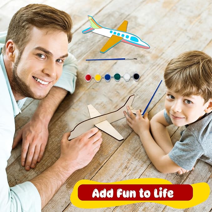 30 Pcs Unfinished Wooden Airplane Craft for Kids with Painting Tools DIY 3D Airplane kit Wood Planes Handicraft for Kids School Art Craft Projects Activity Gifts