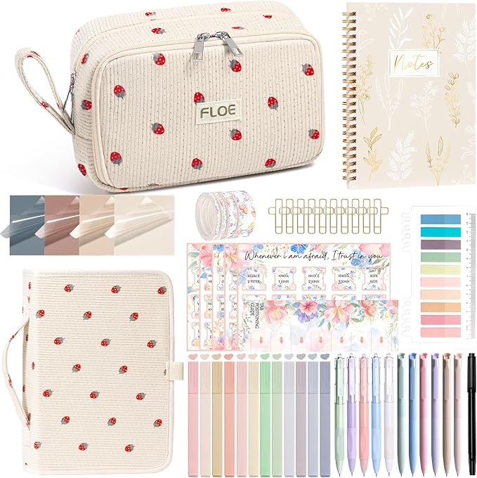 Bible Study Supplies Journaling Kit for Women with Bible Cover Case, Christmas Christian Gifts for Women, Bible Study Tools Accessories Set with Highlighters Pens, Pencil Case Notebook Annotation Kit