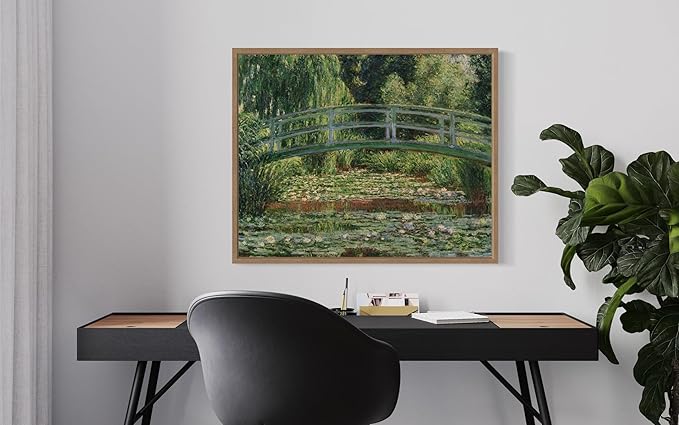 The Japanese Footbridge Claude Monet Wall Art Print Poster, Impressionist Painting Wall Art Wall Decor, for Bedroom and Living room Bathroom Decor 115 (The Japanese Footbridge, 16 x 20 inches, Wood Frame)