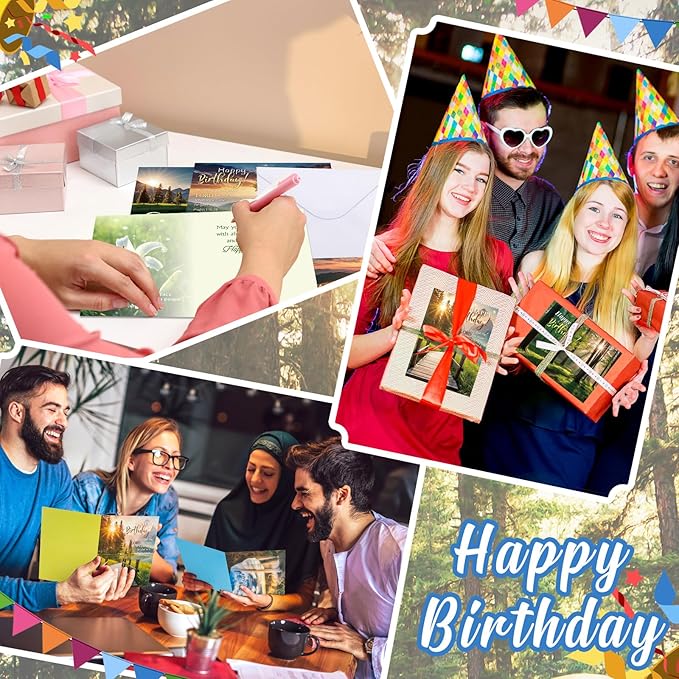 48 Pack Religious Christian Birthday Cards Bulk with Scripture Assorted Bible Verse 4.5 x 6.2 Inch Christian Blessings Birthday Greeting Cards with Envelopes and Stickers (Landscape Style)