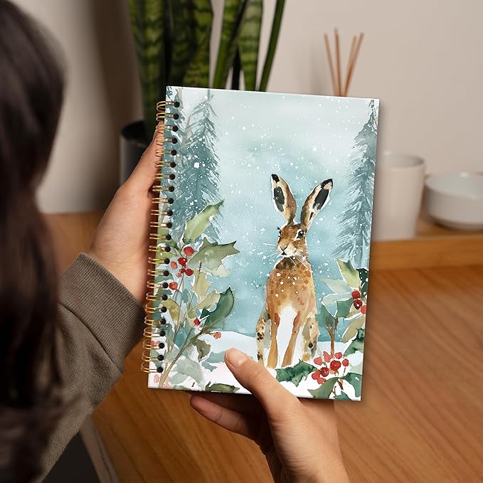 XNXLDYLH Christmas Winter Bunny Notebook Journal for Kids, Rustic Farmhouse Aesthetic Spiral Notebook, Woodland Journals Notebooks for Women, Christmas Bunny Office School Supplies Gifts, 5.5x8.3 Inch