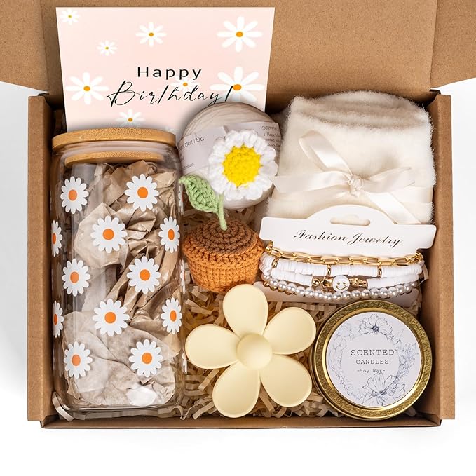Birthday Gifts for Women, Self Care Gifts Baskets Care Package for Women, Happy Birthday Gifts for Teen Girls, Her, Mom, Sister, Best Friend, Wife, Girlfriend, Coworker, Sending Sunshine Sunflower