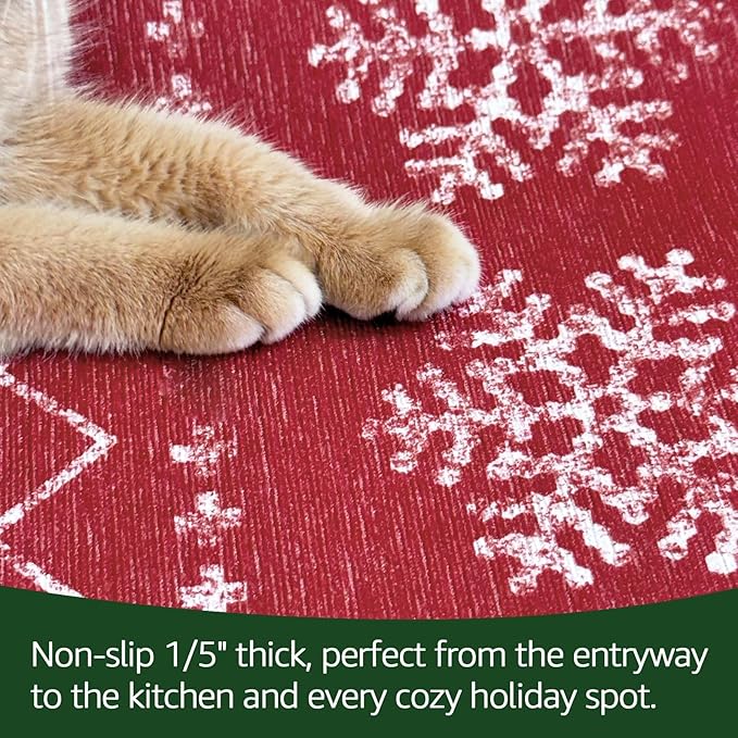 jinchan 8x10 Red Snowflake Christmas Rug Washable Large Area Rug for Living Room Bedroom Non-Slip Soft Carpet Xmas Geometric Floor Mat Winter Lattice Holiday Decor for Dining Room Porch