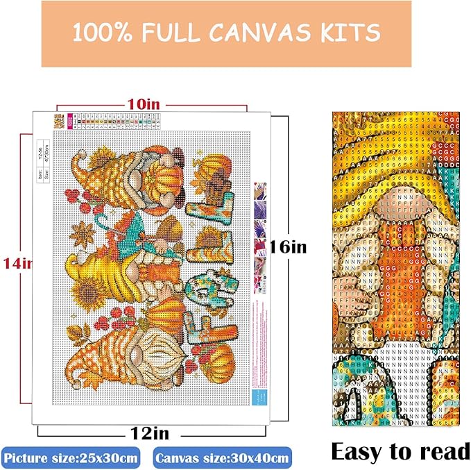 Eterkosu Fall Pumpkin Diamond Art Kits for Adults Beginners - Gnome 5d Full Drill Round Diamond Art Kits Diamond Dots Paintings with Diamonds Gem Art Rhinestones Picture Crafts