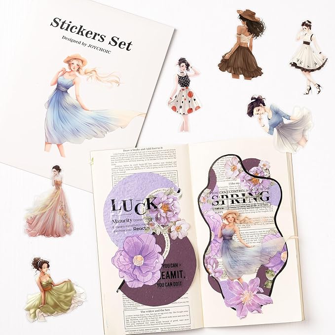 Scrapbook Stickers Set, 60Pcs PET Stickers for Journaling and Scrapbooking, Junk Journal Supplies, Aesthetic Transparent Materials, People Women Ladies Ephemera Planner DIY Arts Craft