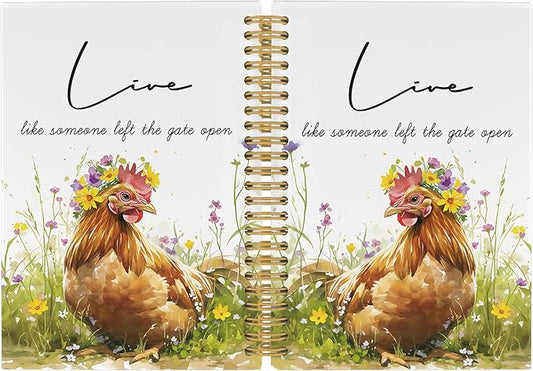 Inspirational Positive Chicken Journal Notebook - Rustic Flower Chicken Notebooks College Ruled for Work School, Gifts for Farmer, Office Supplies, Hardcover Spiral Notebook 5.5"x8.3"