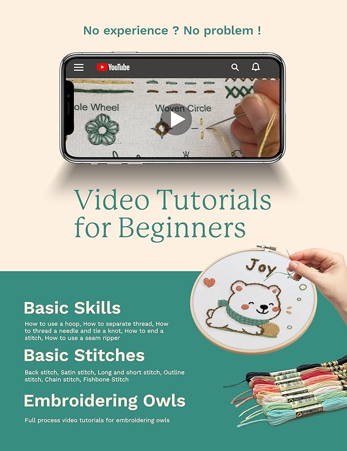 Bradove Embroidery Kit for Kids and Adults, Bears Embroidery Kit for Beginners, Easy Needlepoint Starter Kit with 2 Display Stands