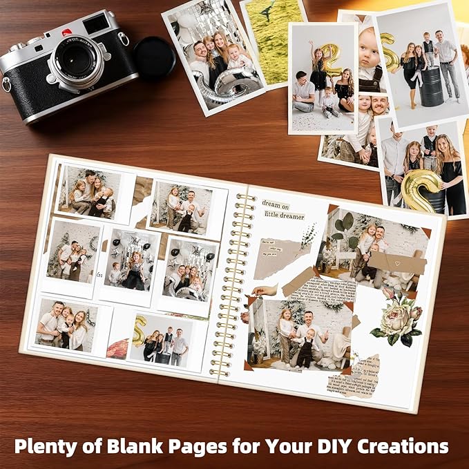 Vienrose 10 x 10 Inch Scrapbook Album Gift Set, Linen Hardcover Photo Book with 80 White Pages, DIY Memory Book Kit with Accessories for Wedding, Baby Shower, Travel, Christmas (Beige, 40 Sheets)
