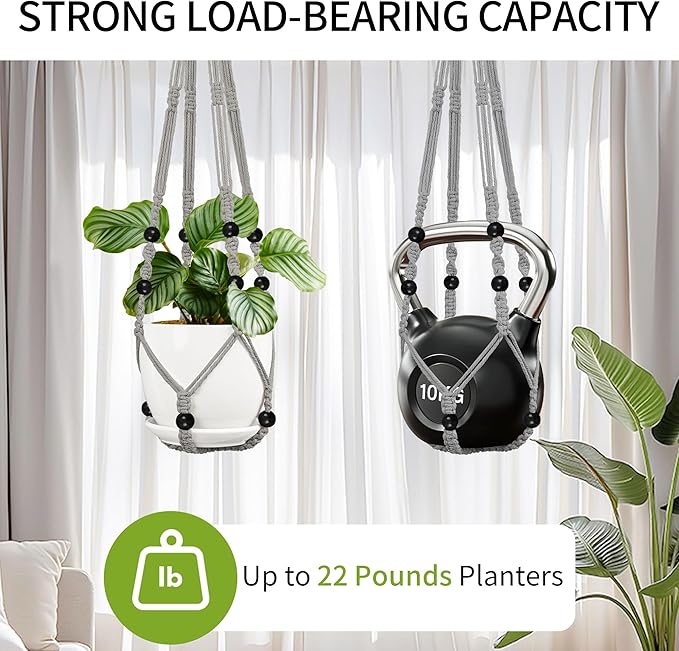 Macrame Plant Hanger - Fits 4 to 13 inches Pots for Indoor Outdoor, 35"/29"/23" Different Sizes Set, Gray (POTS NOT Included)