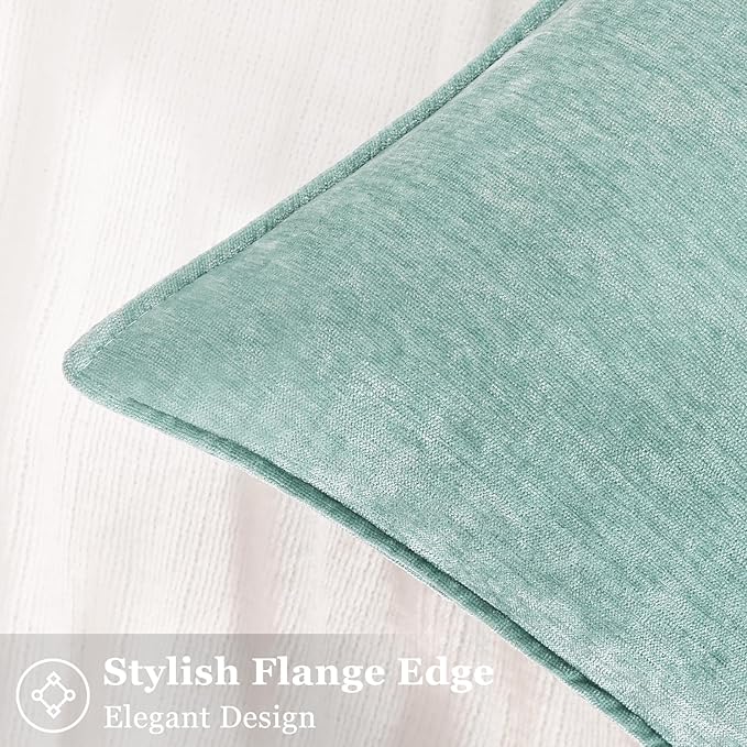 decorUhome Spring Couch Throw Pillow Covers 20x20 Set of 2, Decorative Soft Velvet Neutral Chenille Pillow Covers with Elegant Design for Sofa Bed Living Room Home Decor, Aqua Haze