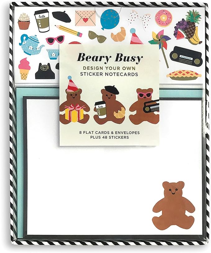 Mrs. Grossman's Design Your Own Sticker Notecards Card Making Kit - includes 8 Cards, Envelopes, and Classic Stickers - Create DIY Thank You, Birthday, Greeting Cards (Beary Busy)