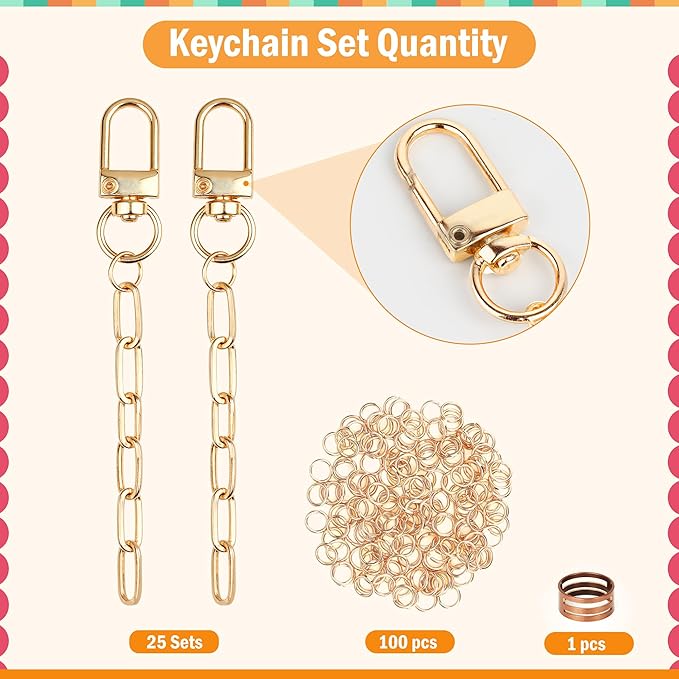 Starry 126Pcs Keychain Making Kit DIY Bag Charm Kit 25 Set Keychain Clips with Extender Chain Bulk 100 Jump Ring for Jewelry Bags Accessories DIY Craft Supplies