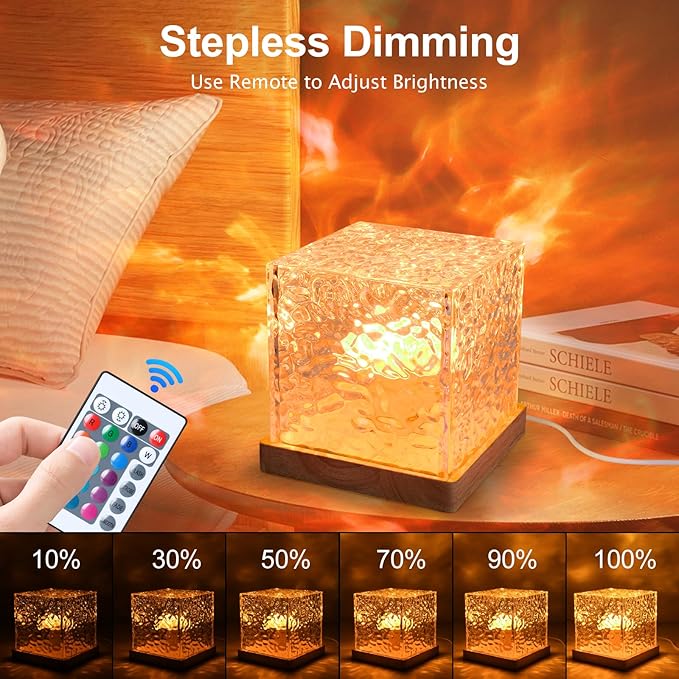 2 Packs Corded Ocean Lamp with 2 Charger Adapters,Ocean Lamp Ocean Wave Projector Light Northern Lights Aurora Cube with 16 Colors and Dynamic Ripple Effect for Living Room Bedroom Decor - 5.1"