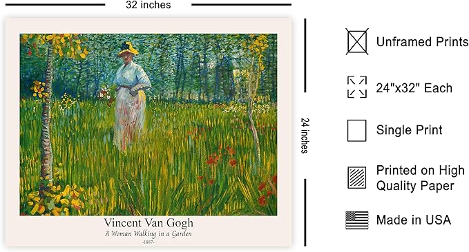 Monem Art Vintage Van Gogh Poster - Retro A Woman Walking In A Garden Print - Impressionism Art - Fine Art - Classic Painting Art - Floral Art - Bedroom or Office Decor - 24x32 UNFRAMED Wall Art