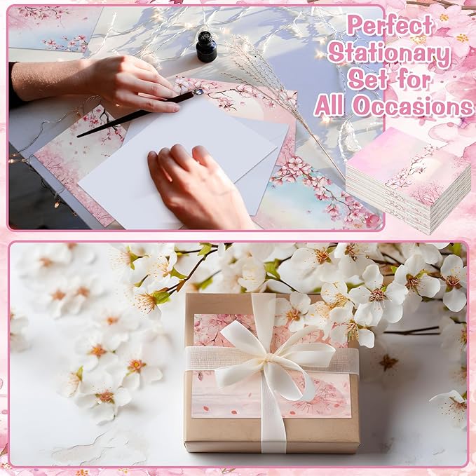 100 Pcs Cherry Blossoms Design Blank Greeting Cards 4x6, Blank Cards, 10 Designs, Great Stationary Set for All Occasions with Matching White Envelopes and Stickers