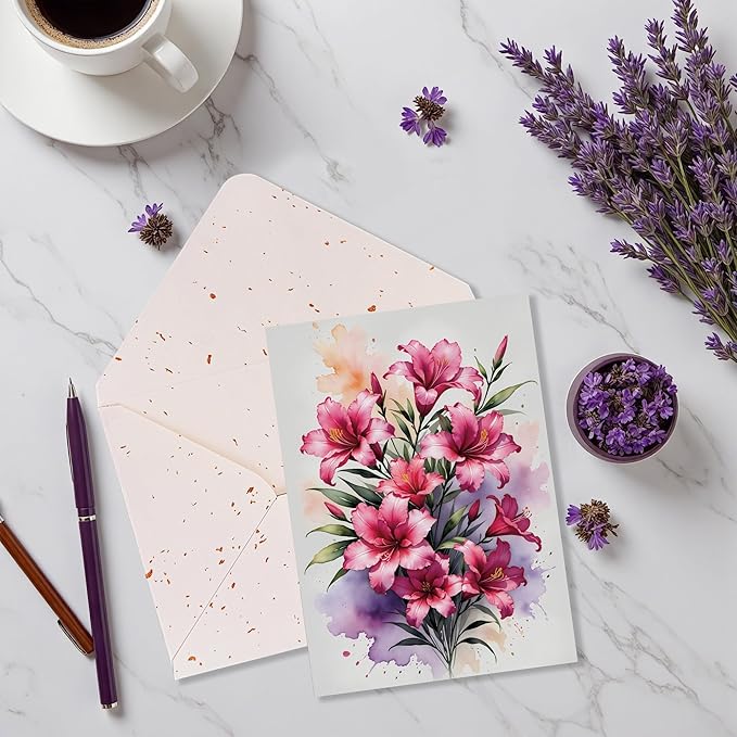 Blank Inside Greeting Card with Envelope for All Occasions, 5x7 Inch Elegant Watercolor Lily Card – Birthday, Sympathy, Thank You - Single Card