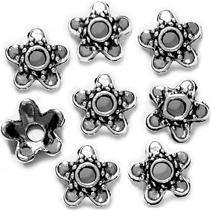 Heather's cf Silver Star Bead Caps 500pcs Antique Silver Spacer Bead Caps for Bracelet Necklace Earrings Jewelry Making Supplies Findings Fit 10-12mm Round Beads