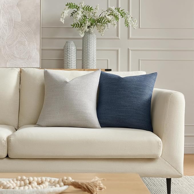 Set of 2 Linen Look Marine Blue Pillow Covers 22x22, Decorative Throw Pillow Covers for Couch, Sofa, Bed & Living Room Decor