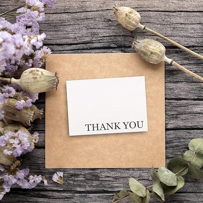 Sustainable Greetings 120 Pack Thank You Cards with Envelopes Bulk for Weddings, Bridal Showers, Graduations, Bridal, Blank Inside - Minimalist Black and White Design Thank You Card