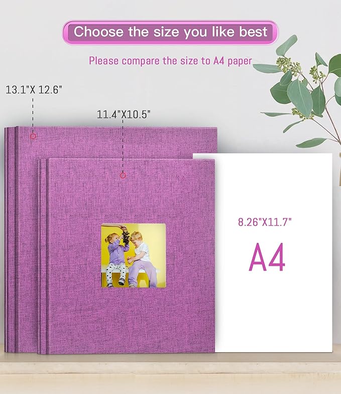 popotop Photo Album Self Adhesive with Picture Display Window,60 Pages DIY Scrapbooking Supplies Kit for 4x6 10x12 Picture,Linen Cover Memory Book for Baby Wedding, with Scraper and Metallic Pen