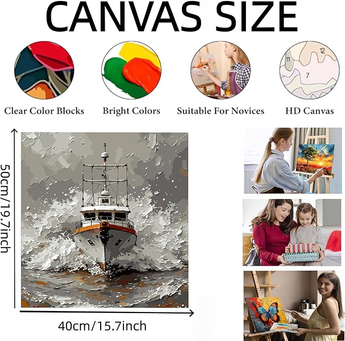 Painting by Numbers Kit for Adults Beginner,Ship Art Paint by Numbers Easy for Adults,Ocean Waves Adult Paint by Number Kits on Canvas,Number Painting Acrylic Oil Painting,Home Decor 15.7X19.7 Inch