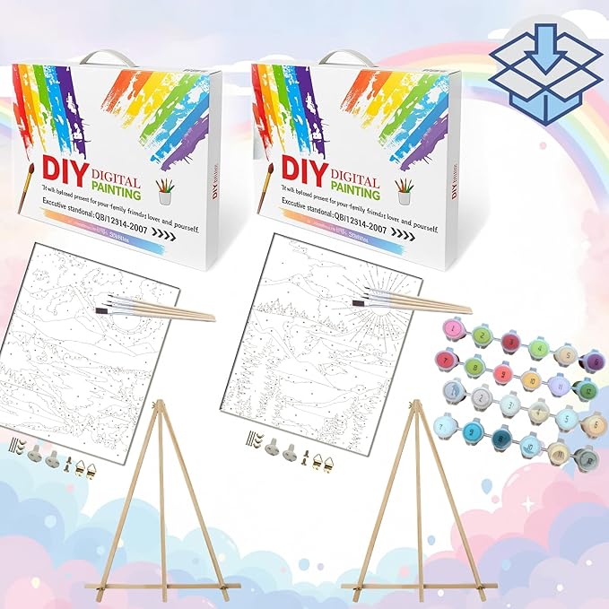 BAISITE Paint by Numbers Kit for Adults Beginners,8" Wx12 L 2 Pack Canvas for Painting Kits for Adults in Colorful Box 6970-ALREADY Framed
